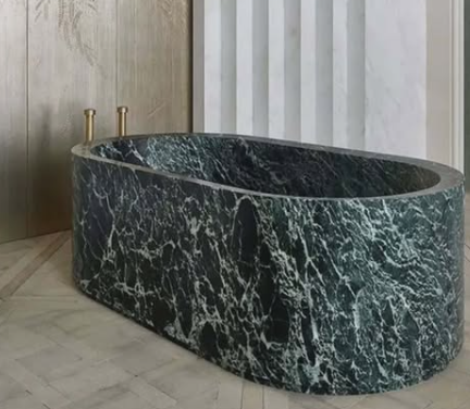 Green Marble Freestanding Bathtub – Luxury Natural Stone Soaking Tub