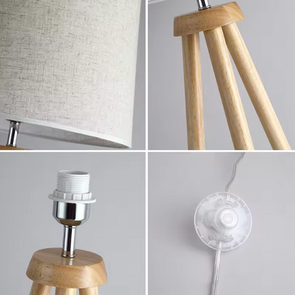 Modern Wood Color Bedroom Bedside Floor Lamp with Fabric Shade