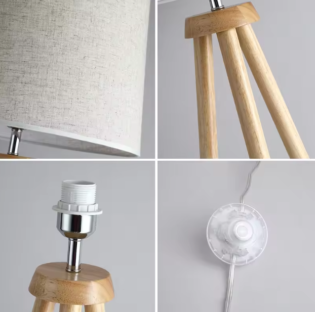 Modern Wood Color Bedroom Bedside Floor Lamp with Fabric Shade