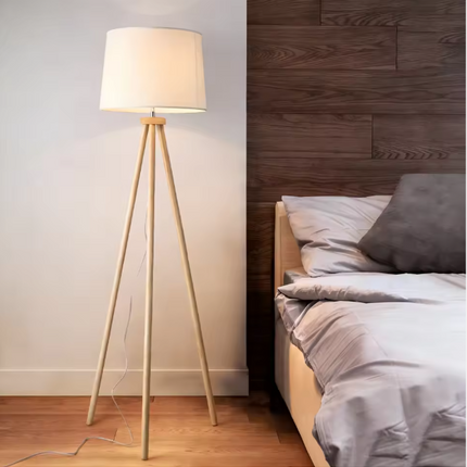 Modern Wood Color Bedroom Bedside Floor Lamp with Fabric Shade