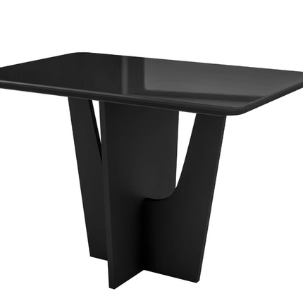 Italian Modern 4-Seater Compact Dining Table with Tempered Glass Top & Black Wooden Base
