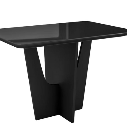 Italian Modern 4-Seater Compact Dining Table with Tempered Glass Top & Black Wooden Base