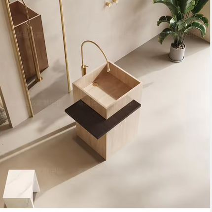 Modernes, luxuriöses, freistehendes Waschbecken aus beigefarbenem Travertin und echtem Marmor | Designer-Waschbecken aus Stein