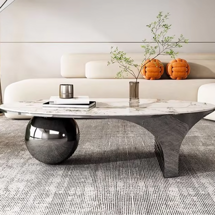 Contemporary Sintered Stone Coffee Table with Stainless Steel Legs – Customizable 130x70x40 cm