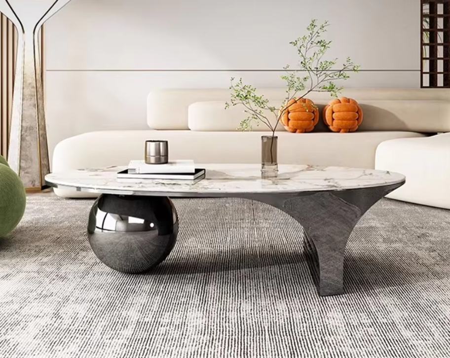 Contemporary Sintered Stone Coffee Table with Stainless Steel Legs – Customizable 130x70x40 cm