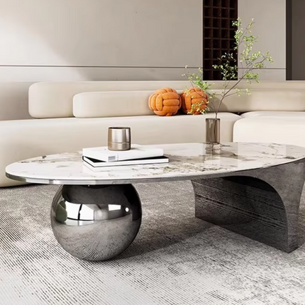Contemporary Sintered Stone Coffee Table with Stainless Steel Legs – Customizable 130x70x40 cm