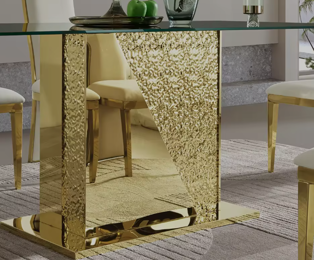 Modern Gold Luxury Dining Table – 201 Stainless Steel & Tempered Glass