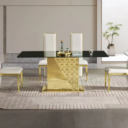 Modern Gold Luxury Dining Table – 201 Stainless Steel & Tempered Glass
