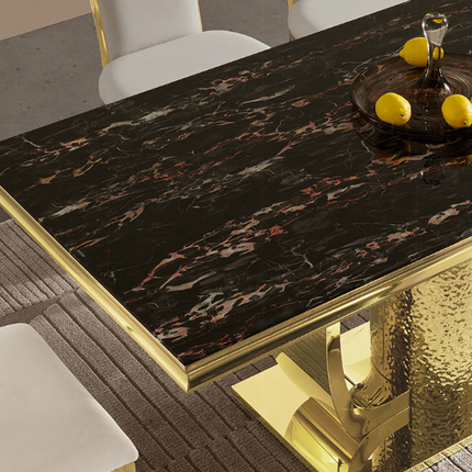 Modern Black and Gold Luxury Dining Table – 201 Stainless Steel & Tempered Glass