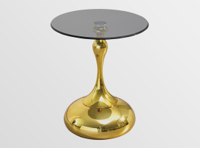 Modern Glass Black & Gold Accent Table - Round Side Table with Iron Base