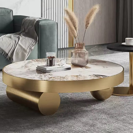 Nordic Luxury Marble Coffee Table Set – Modern Stainless Steel Gold Center Table for Living Room