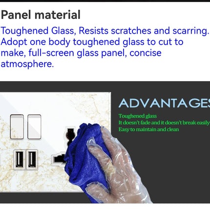 Universal Socket Tempered Glass White 4x4inch with Fast Charger Type C