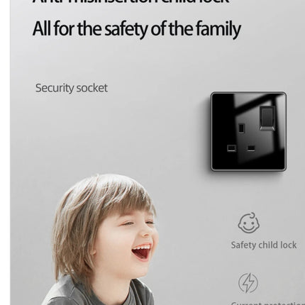 Socket Standard Universal Tempered Glass with Utility Box Electrical Wall Socket Double with 2Pin USB Fast Charging