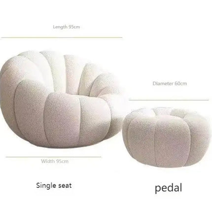 Boconcept Cremeweißer, gesteppter, kürbisförmiger Bouclé-Drehsessel mit Fußhocker