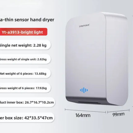 Hand Dryer White Sensor Ultra Thin Bathroom Accessories