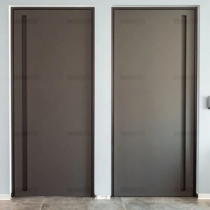 Pair of brown doors with 'DONGYU' branding on a light gray wall.