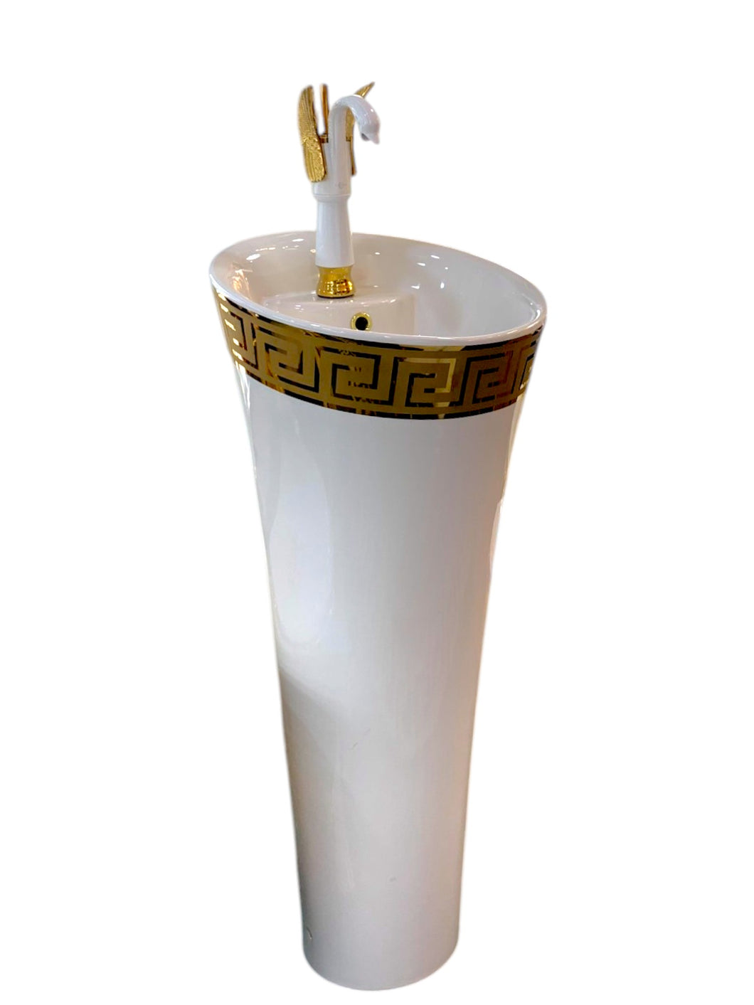 Elegant White and Gold Versace Stand Alone Pedestal Basin