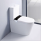 Modern white toilet in a bathroom setting with a sleek design.