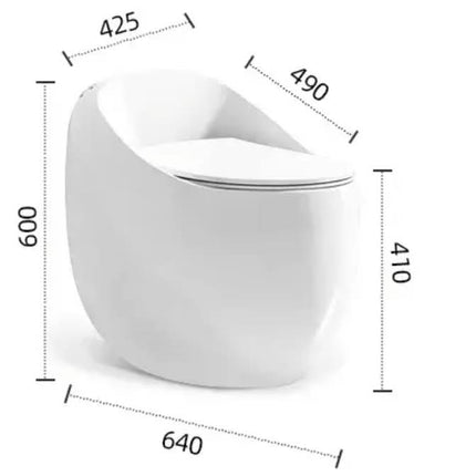 White chair with dimensions labeled on a white background
