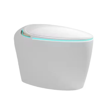 White electronic device with a glowing blue line on a white background