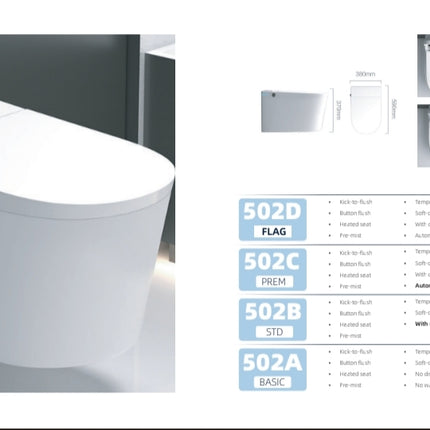White toilet bowl with specifications on a gray background