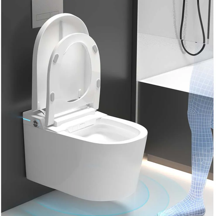 White toilet with open lid in a bathroom setting