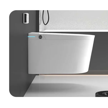 Modern kitchen appliance mounted on a wall with a neutral background