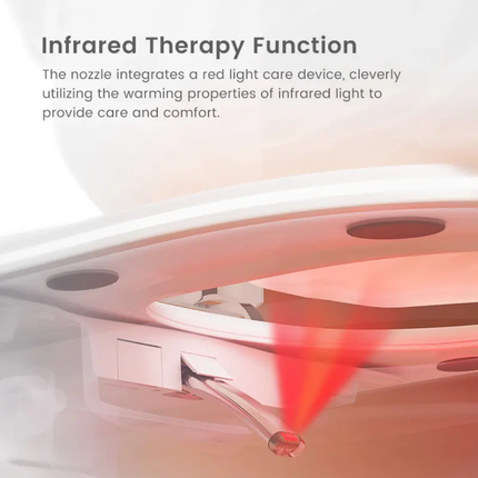 Infrared therapy device with red light feature on a white background