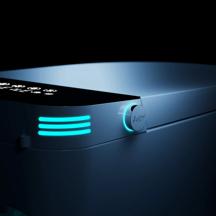 Modern electronic device with glowing blue accents on a dark background