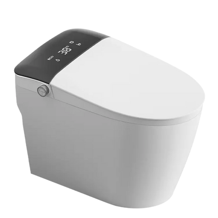 Modern toilet with digital control panel on a white background