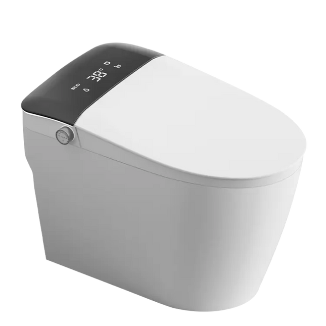 Modern toilet with digital control panel on a white background