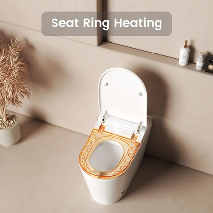 Toilet with heated seat ring feature in a bathroom setting