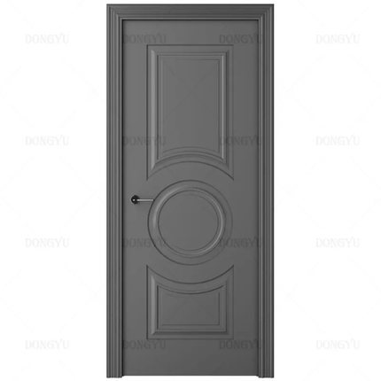 Gray door with decorative panels on a white background