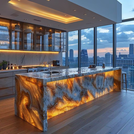 Custom Nature Onyx Marble Table Jade Luxury Crystal Table Furniture Elegant Premium Stone Furniture Kitchen Island