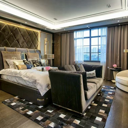 One Stop Interior High End Villa Hotel Furniture Golden Brown Leather 3 Seater Sofa Modular Living Room Furniture