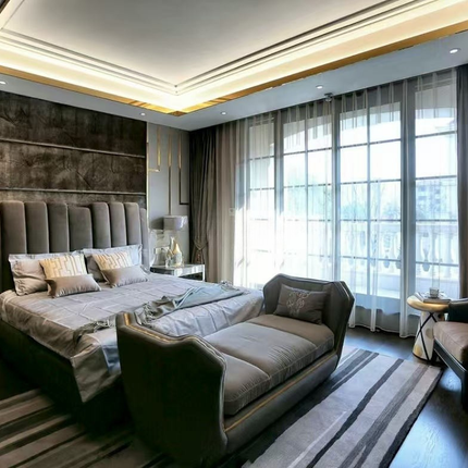 One Stop Interior High End Villa Hotel Furniture Golden Brown Leather 3 Seater Sofa Modular Living Room Furniture