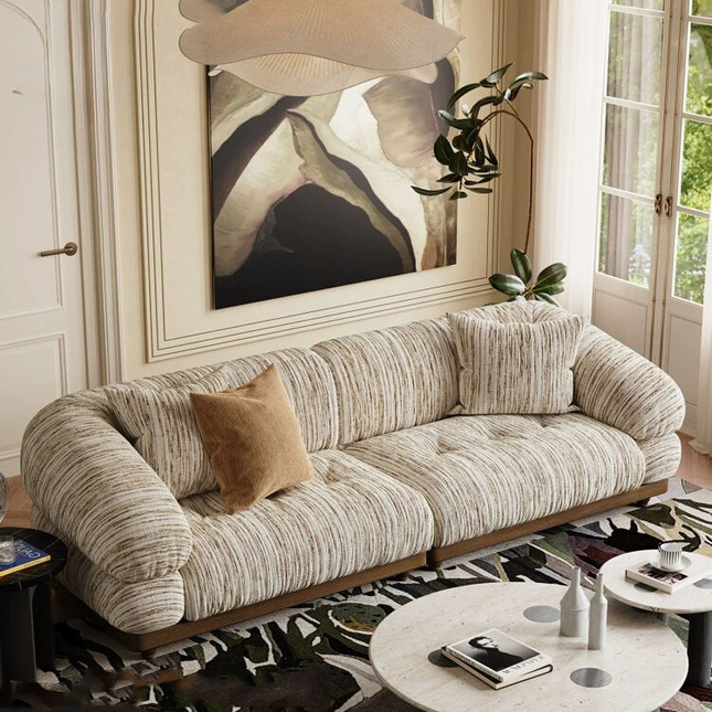 Nordic Style Villa Living Room 3 Seat Sofa Hotel Wood Frame Fabric Comfortable Sofa Furniture