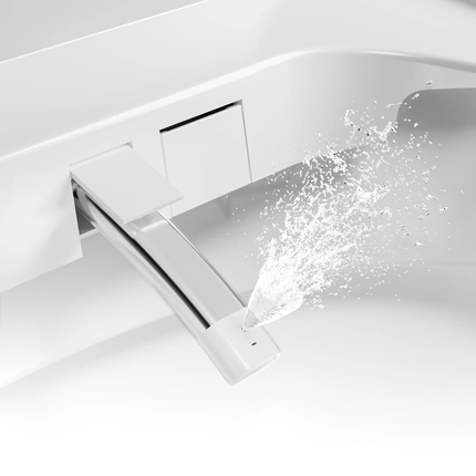 Modern kitchen faucet with water flowing into a sink