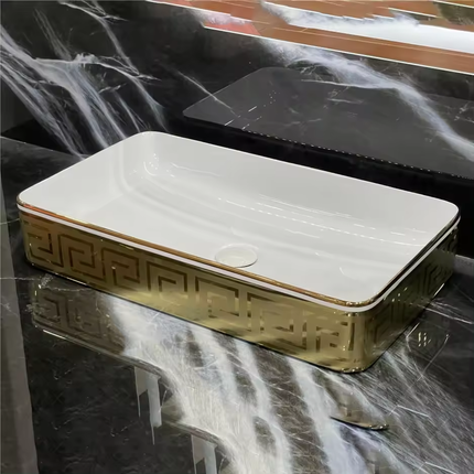 Gold Porcelain Wash Basin Bathroom Handmade Art Sink