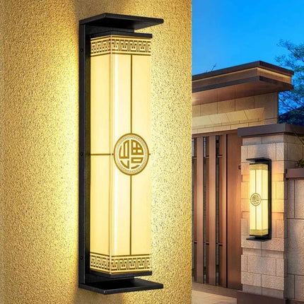 Applique murale de jardin moderne d'extérieur à LED solaire, style chinois, étanche, blanc chaud, forme carrée, en aluminium, pour couloir moderne 