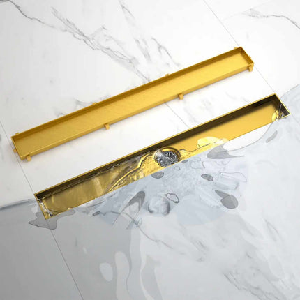 90 cm langer, galvanisierter Duschablauf aus Edelstahl 304 (australische Ausführung) mit Siphon und Haarsieb für die Badsanierung (Gold). 