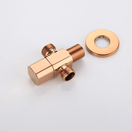 Rose gold valve and washer on a white background