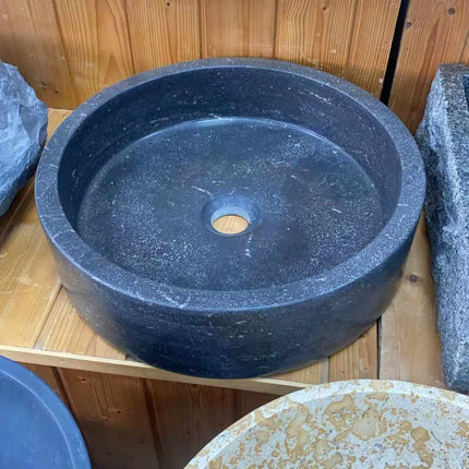 Round Black Basin Countertop Modern Natural Marble Stone