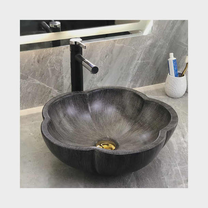Modernes Keramik-Waschbecken für Badezimmer – Kunstvolles Waschbecken im Blumenstil 