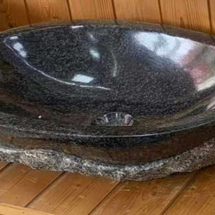 Black Natural Irregular Shape Stone Vessel Sink for Modern Bathroom