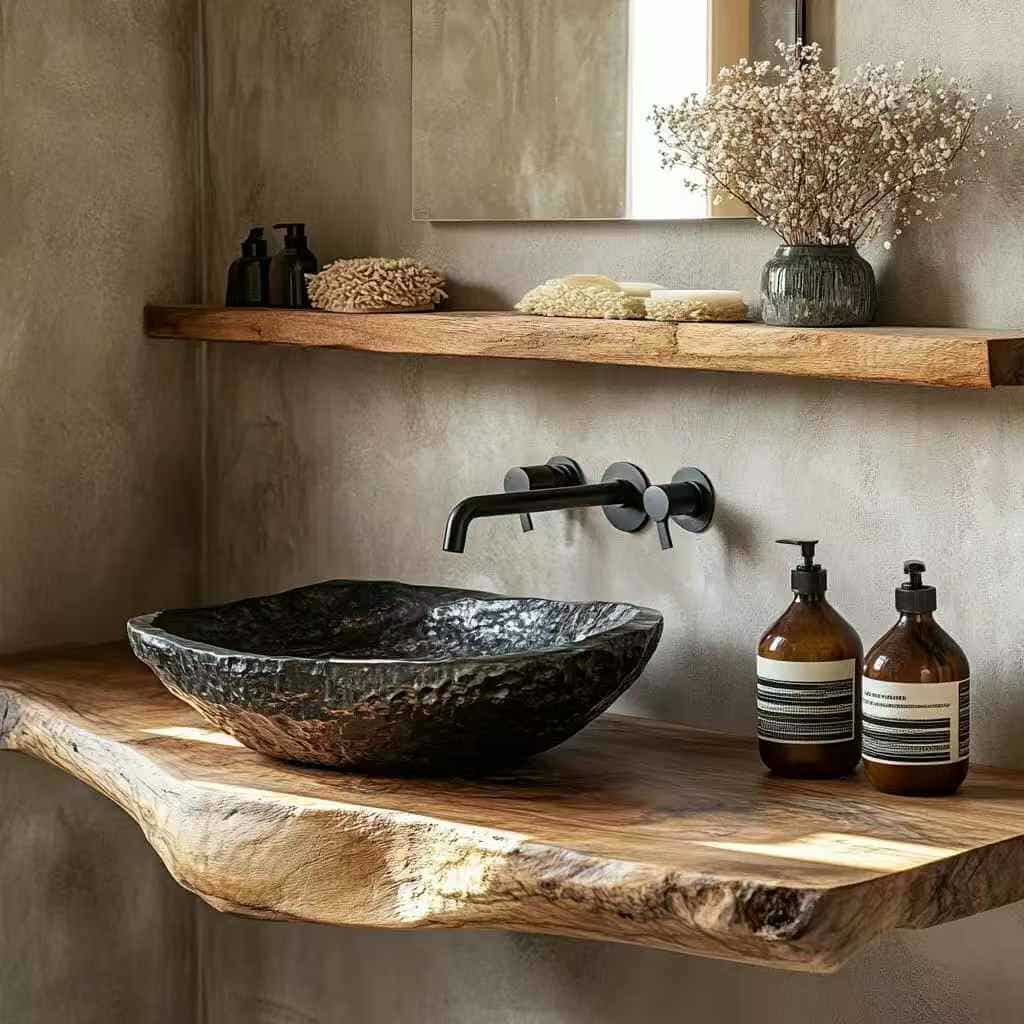 Luxury Black Natural Stone Bathroom Sink – Handcrafted Countertop Wash Basin
