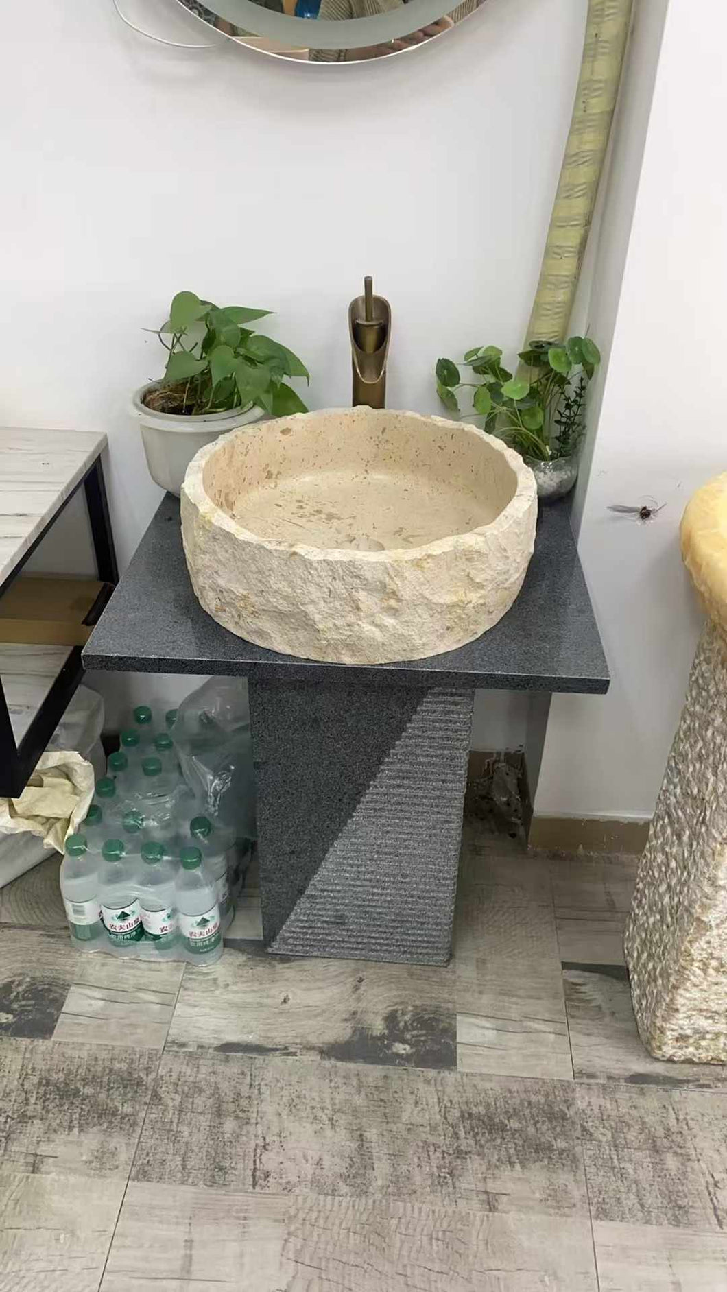 Bathroom Design Featuring a Unique Stone Sink Modern Vanity and Invigorating  Stunning Stone Vessel Sink