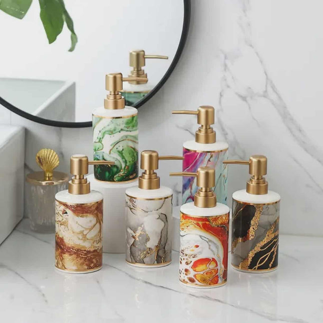 Nordic Style Custom Bathroom Ceramic Lotion Soap Dispenser Bottle Elegant Marble Style