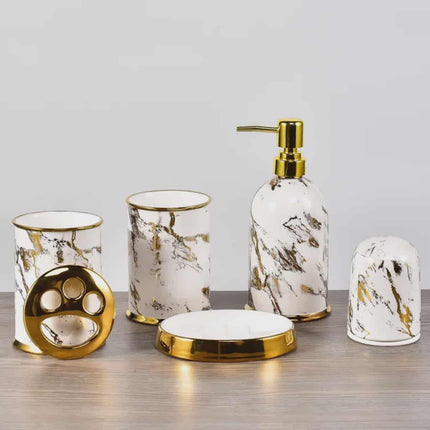 Modernes Luxus-Badezimmer-Accessoire-Set in Gold im Marmor-Stil