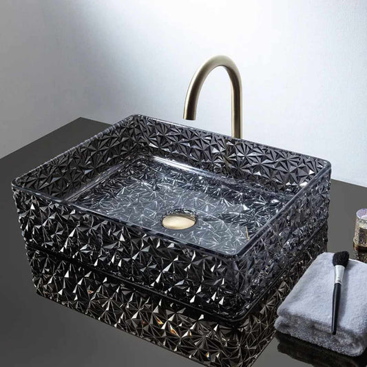 Modern Luxury Crystal Black Glass Bathroom Sink – Colorful Diamond Vessel Art Tempered Glass Wash Basin